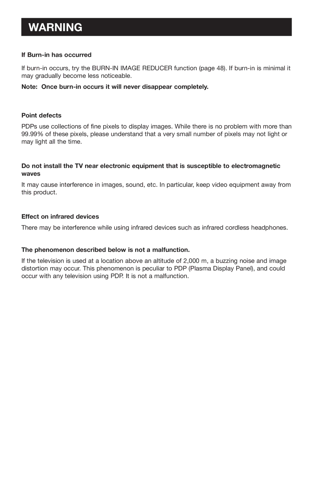 JVC PD-42WV74 manual If Burn-in has occurred, Point defects, Effect on infrared devices 