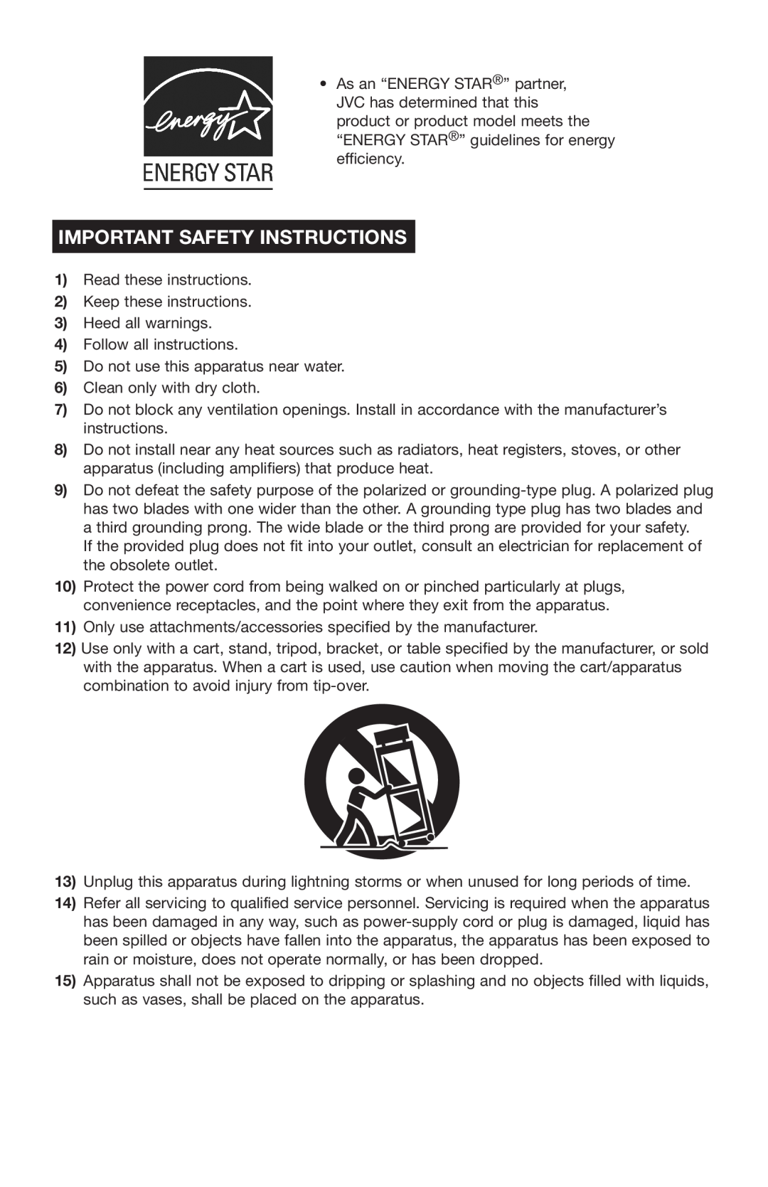 JVC PD-42WV74 manual Important Safety Instructions 