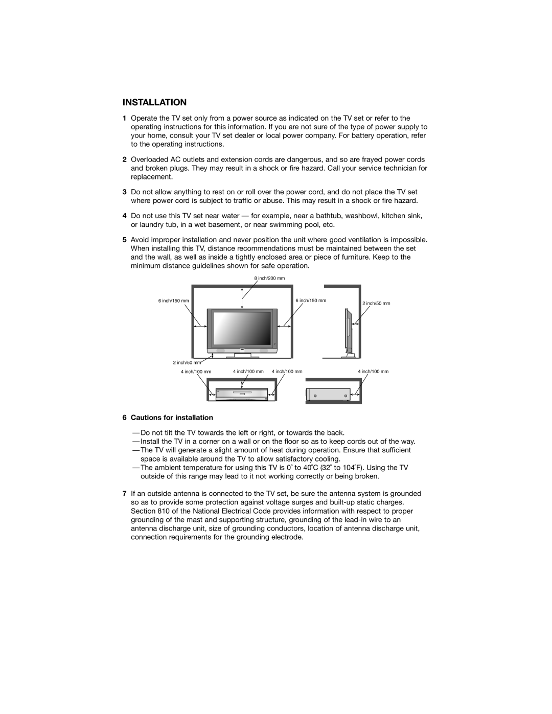 JVC PD-42WX84 manual Installation 