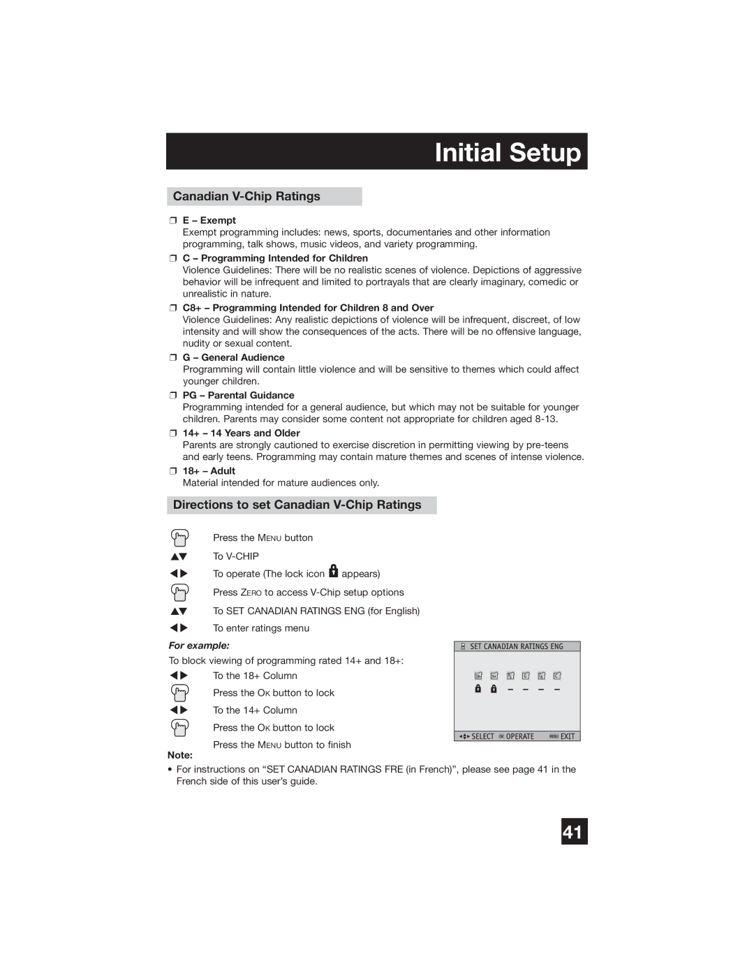 JVC PD-42WX84 manual Directions to set Canadian V-Chip Ratings 