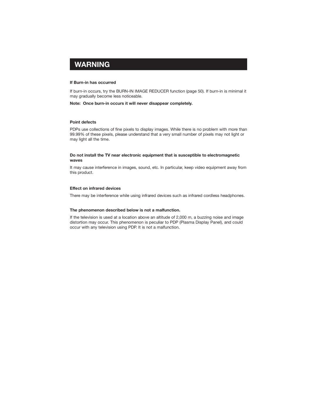 JVC PD-42WX84 manual If Burn-in has occurred, Point defects, Effect on infrared devices 