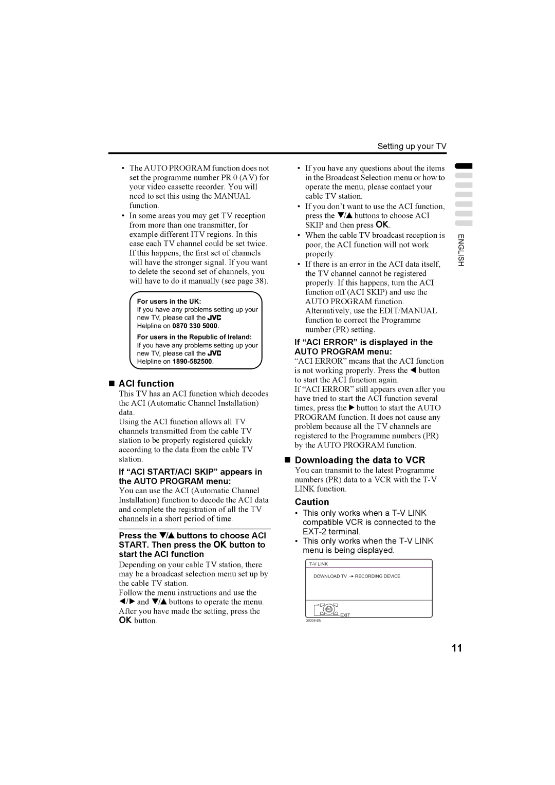 JVC PD-42X50BU, PD-42X50BJ, PD-42X50BS manual „ ACI function, „ Downloading the data to VCR 