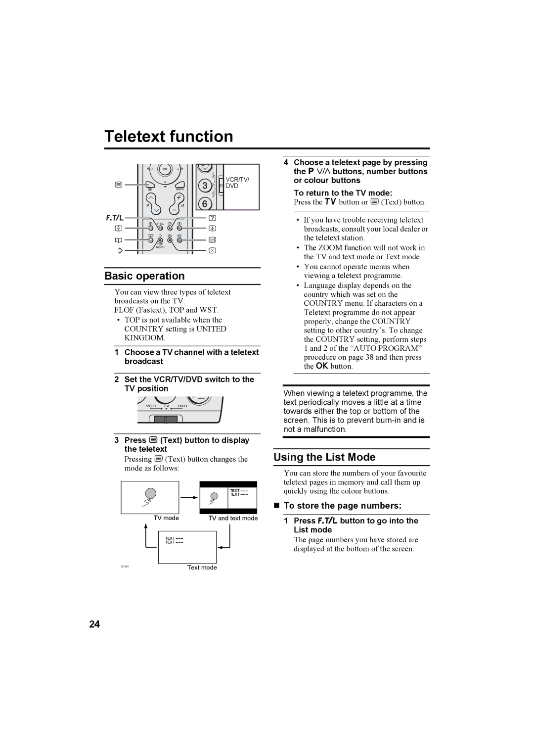 JVC PD-42X50BU, PD-42X50BJ, PD-42X50BS manual Teletext function, Basic operation, Using the List Mode 