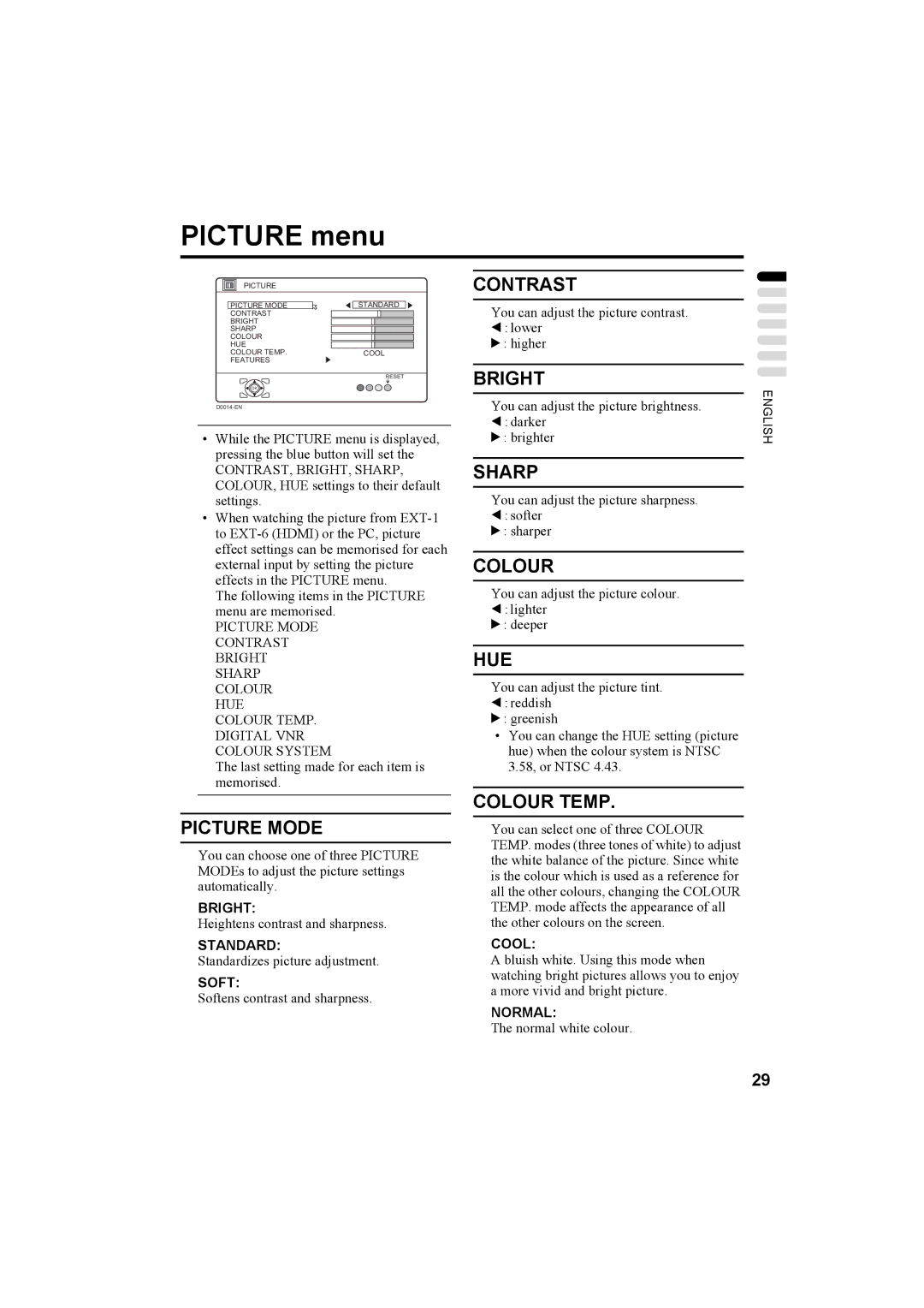 JVC PD-42X50BU, PD-42X50BJ, PD-42X50BS manual Picture menu 