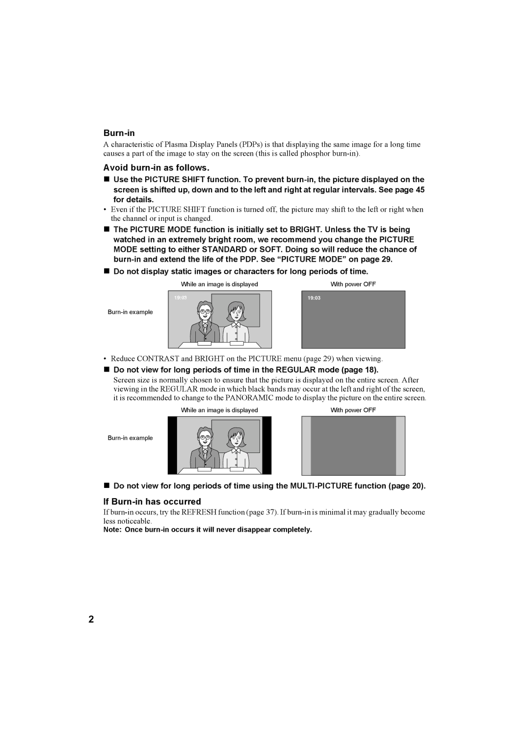 JVC PD-42X50BU, PD-42X50BJ, PD-42X50BS manual Avoid burn-in as follows, If Burn-in has occurred 