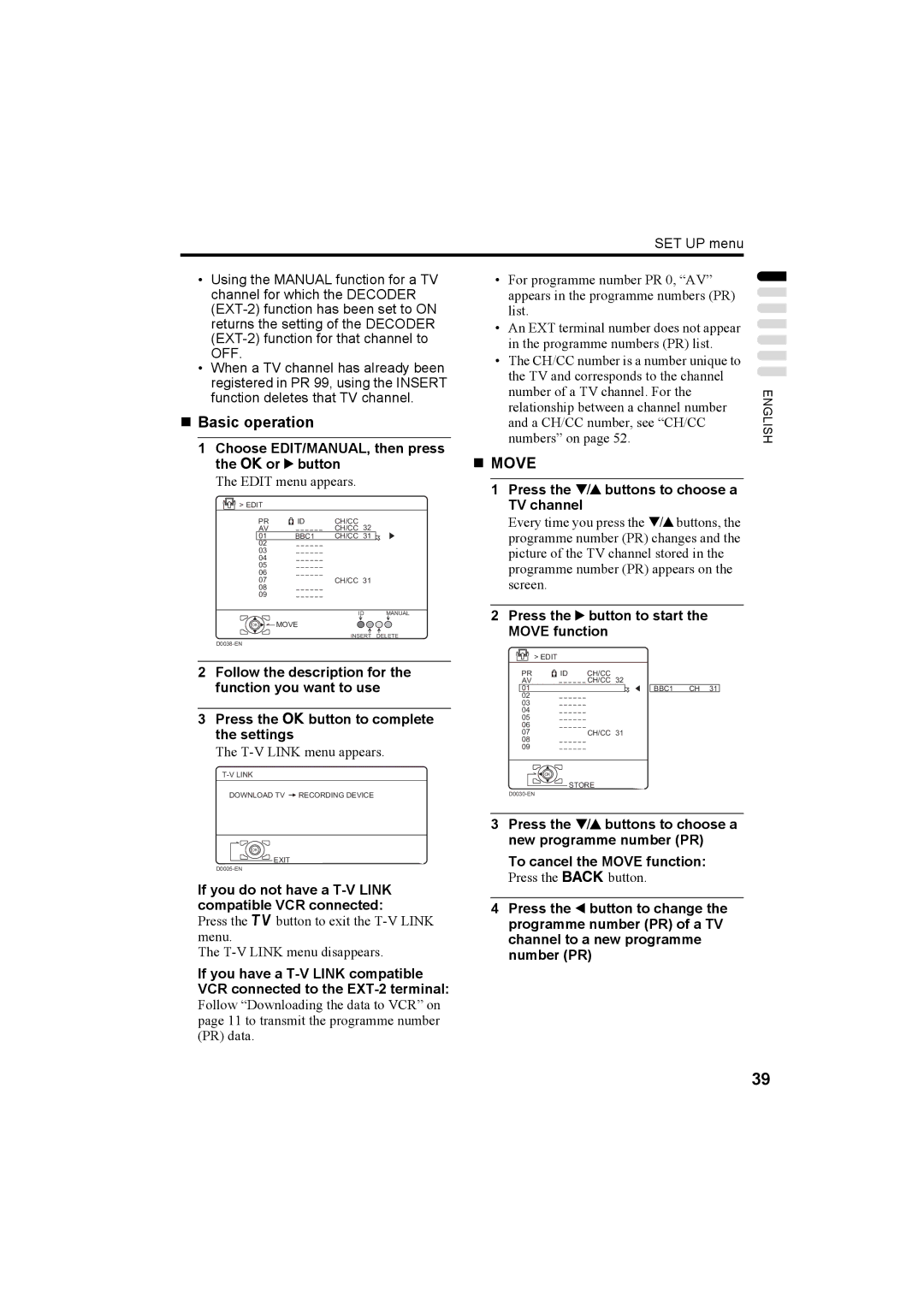 JVC PD-42X50BU, PD-42X50BJ, PD-42X50BS manual „ Basic operation, „ Move, Choose EDIT/MANUAL, then press the a or 3 button 