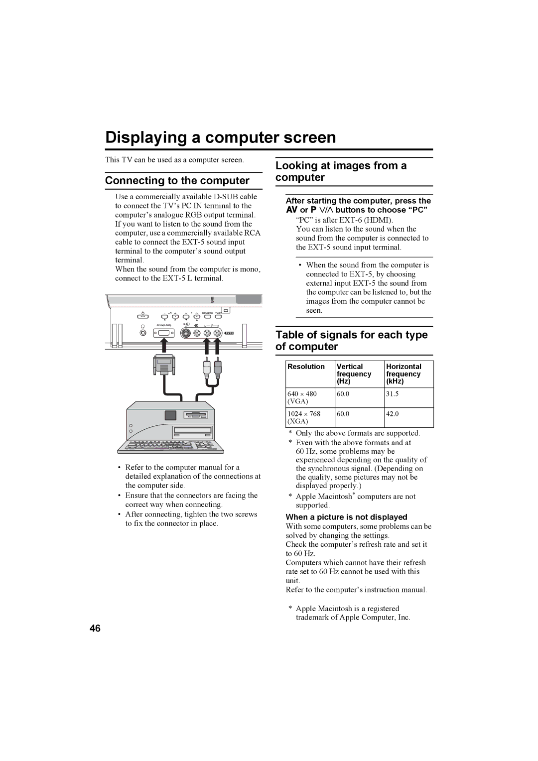 JVC PD-42X50BU, PD-42X50BJ, PD-42X50BS manual Displaying a computer screen, Connecting to the computer 