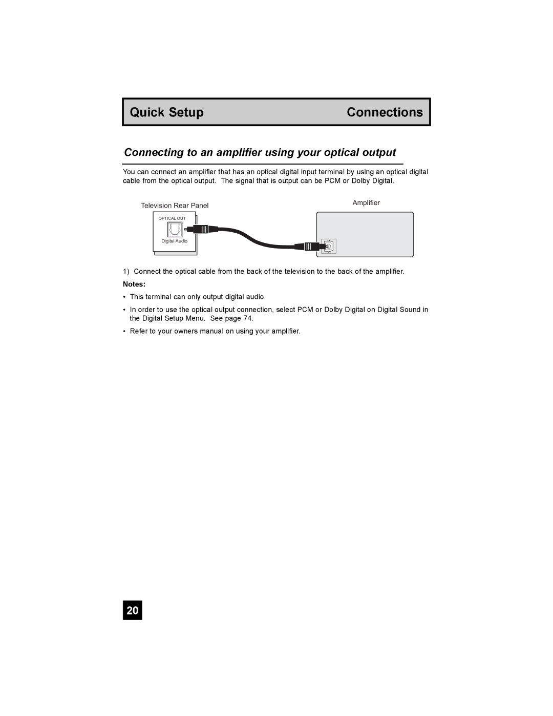 JVC PD-42X776 manual Connecting to an amplifier using your optical output 