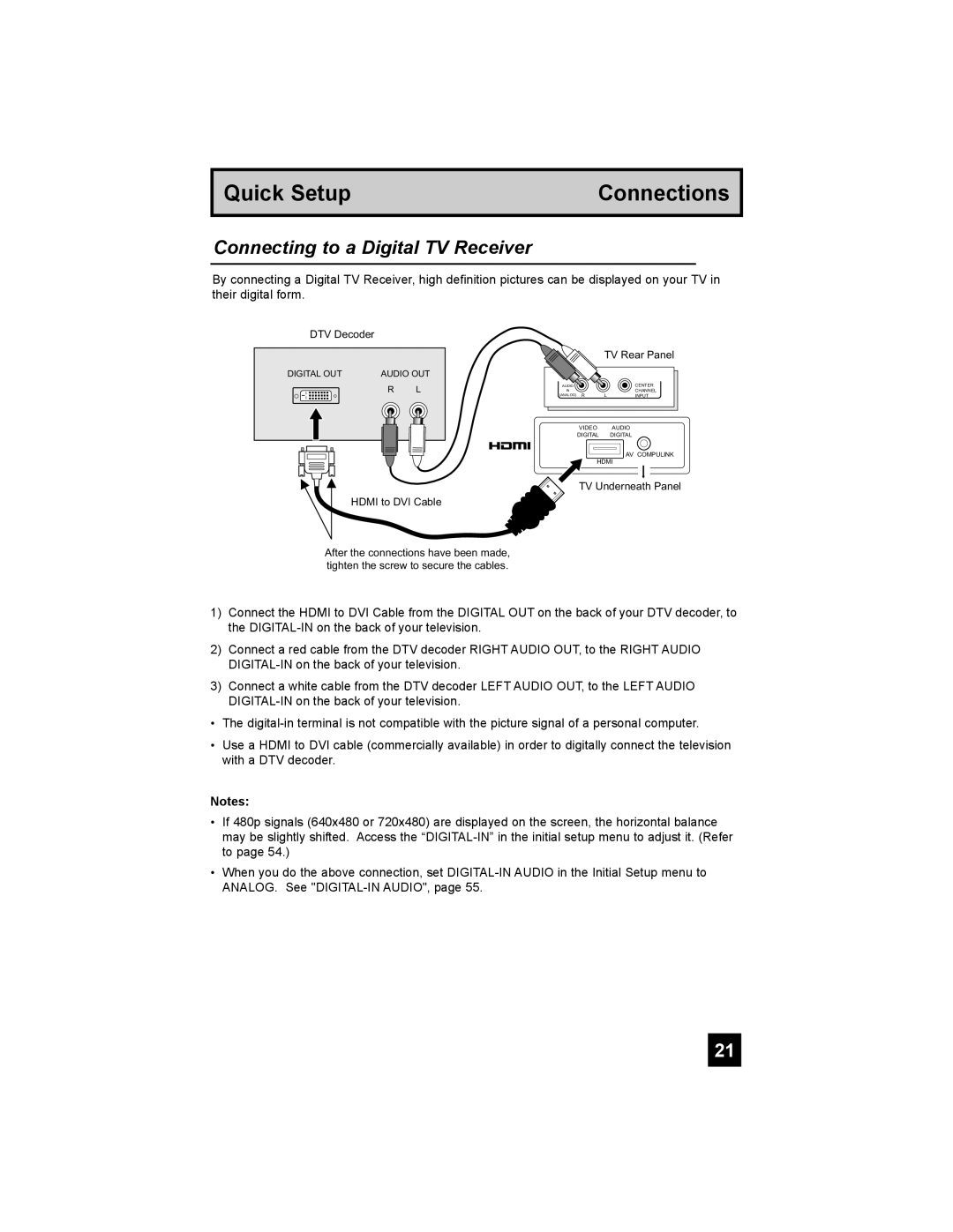 JVC PD-42X776 manual Connecting to a Digital TV Receiver 