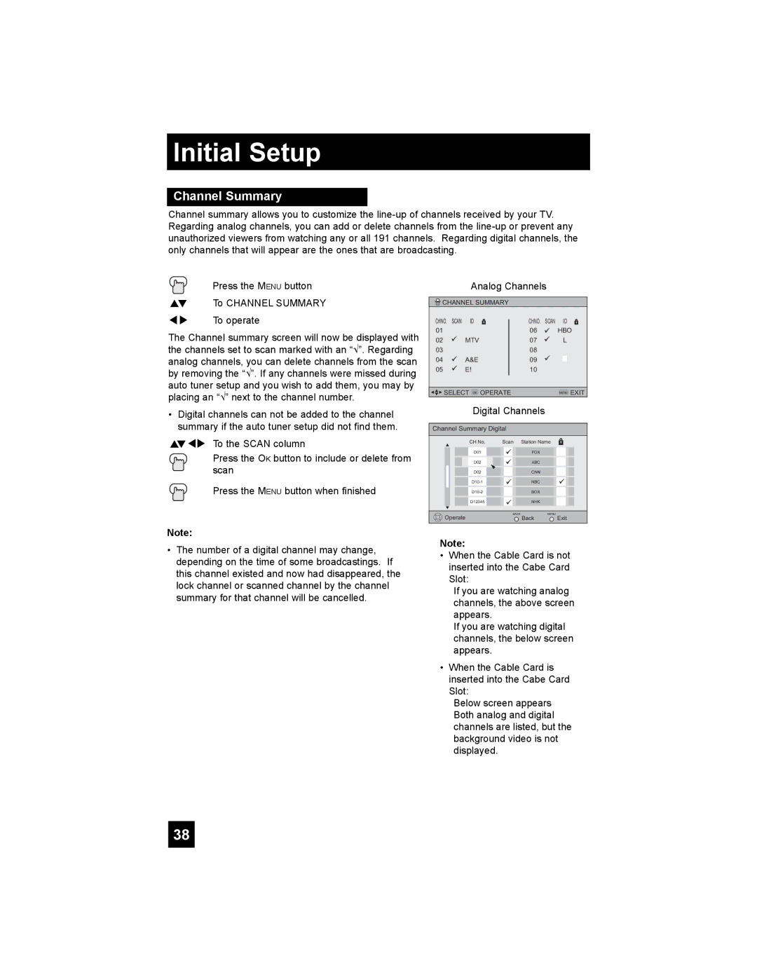 JVC PD-42X776 manual Channel Summary, Digital Channels 