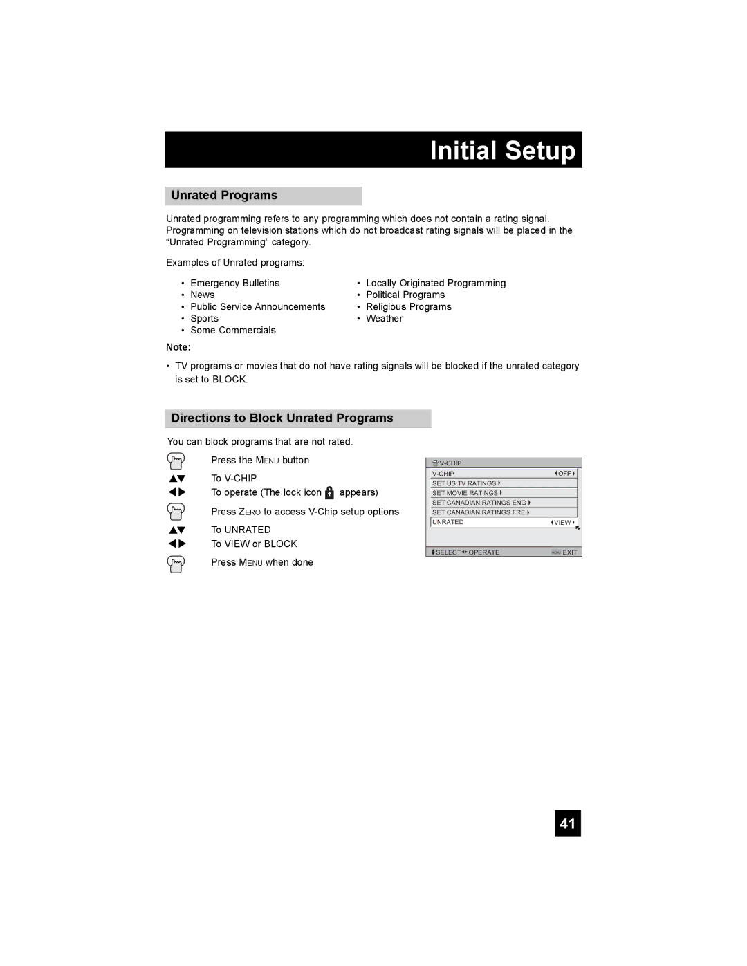 JVC PD-42X776 manual Directions to Block Unrated Programs 