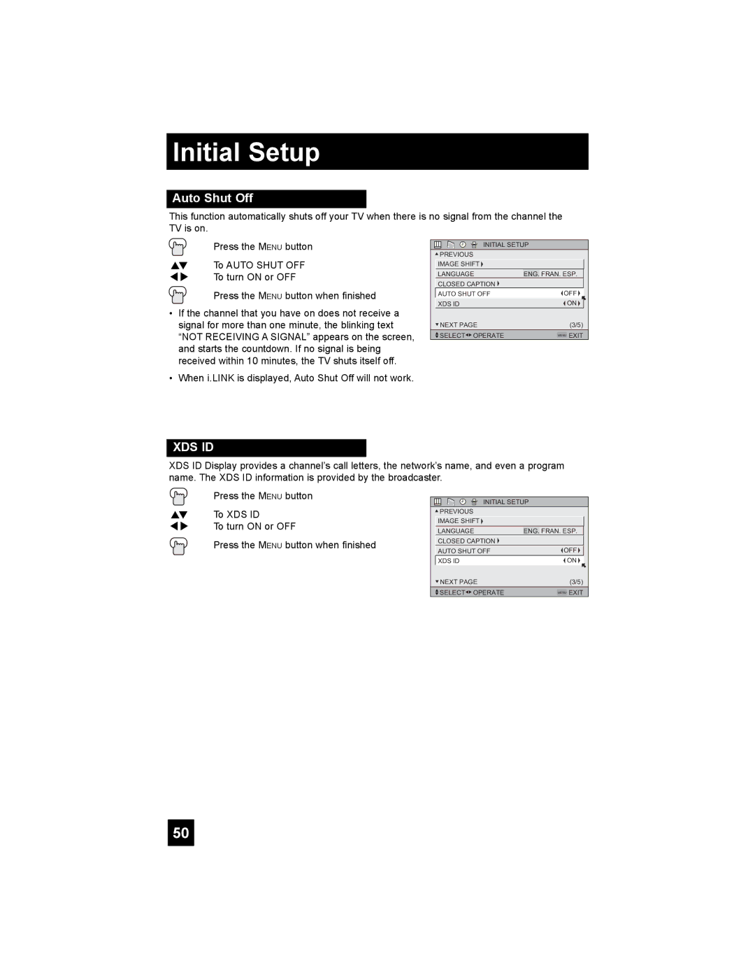 JVC PD-42X776 manual Auto Shut Off, Xds Id 