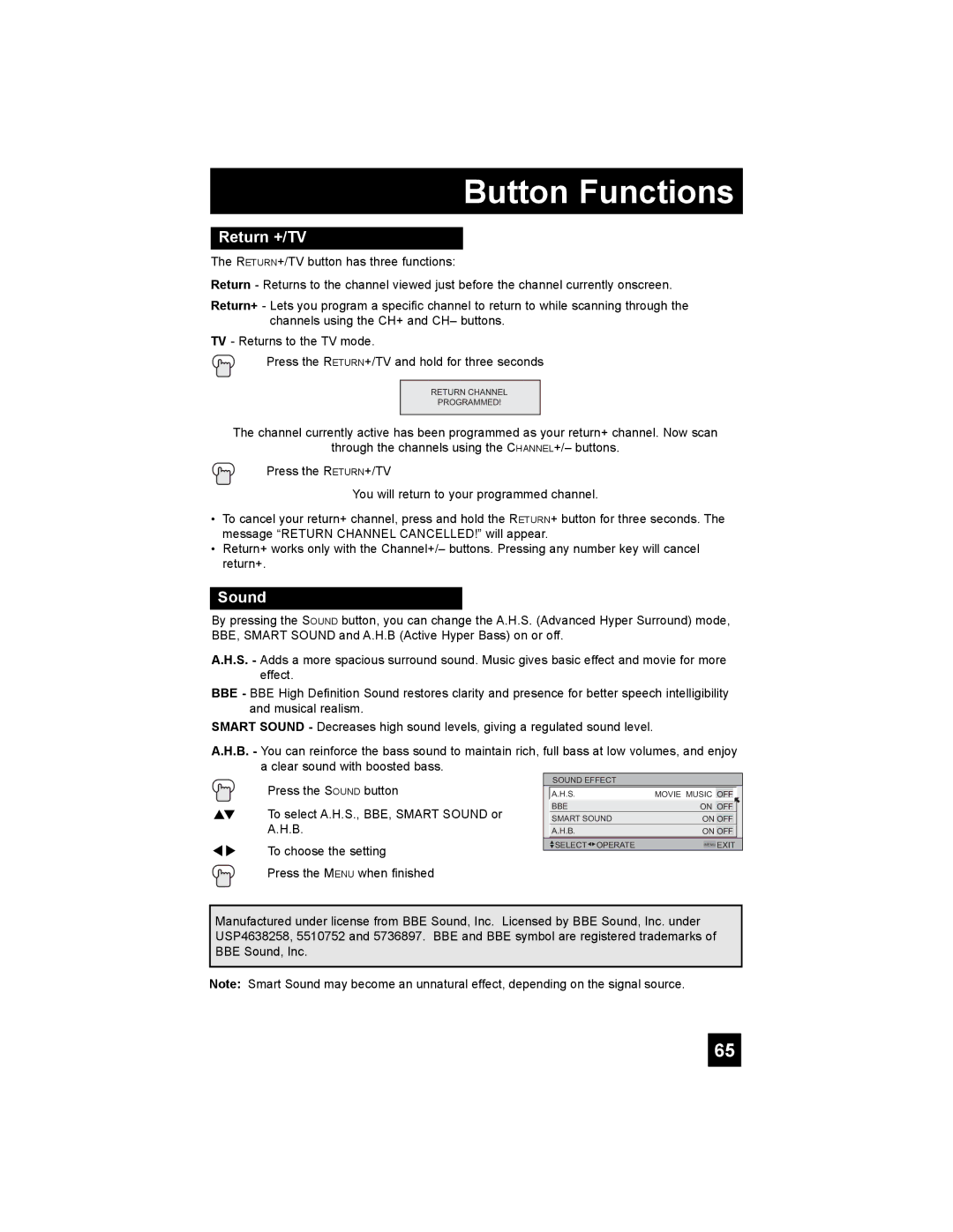 JVC PD-42X776 manual Return +/TV, Sound 