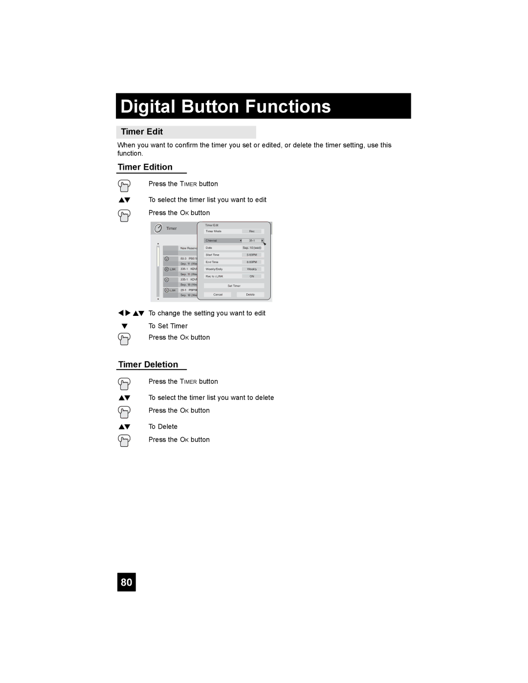 JVC PD-42X776 manual Timer Edition, Timer Deletion 