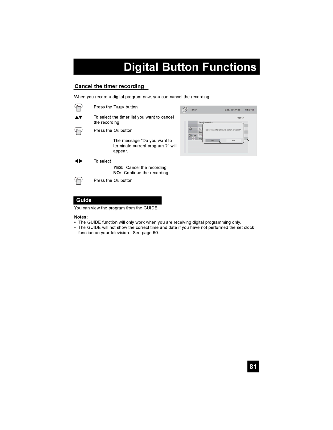 JVC PD-42X776 manual Cancel the timer recording, Guide 