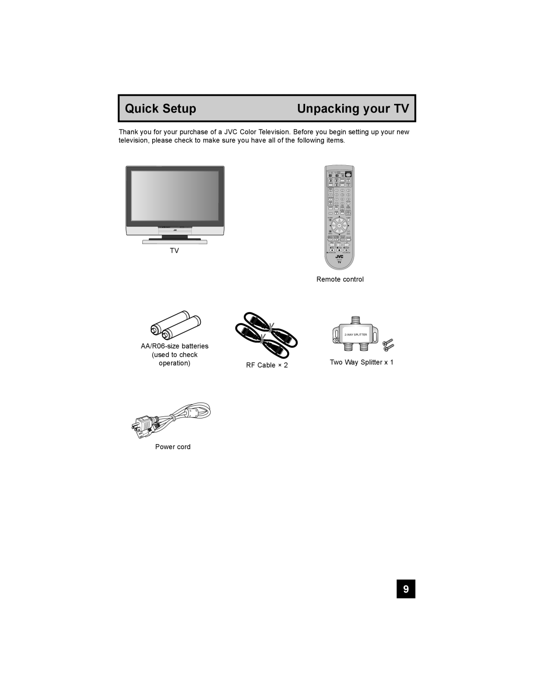 JVC PD-42X776 manual Quick Setup Unpacking your TV 