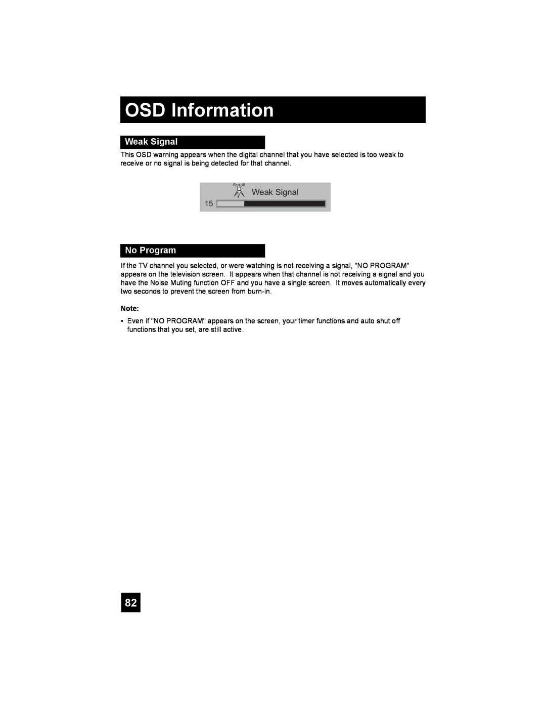 JVC PD-42X776 manual OSD Information, Weak Signal, No Program 