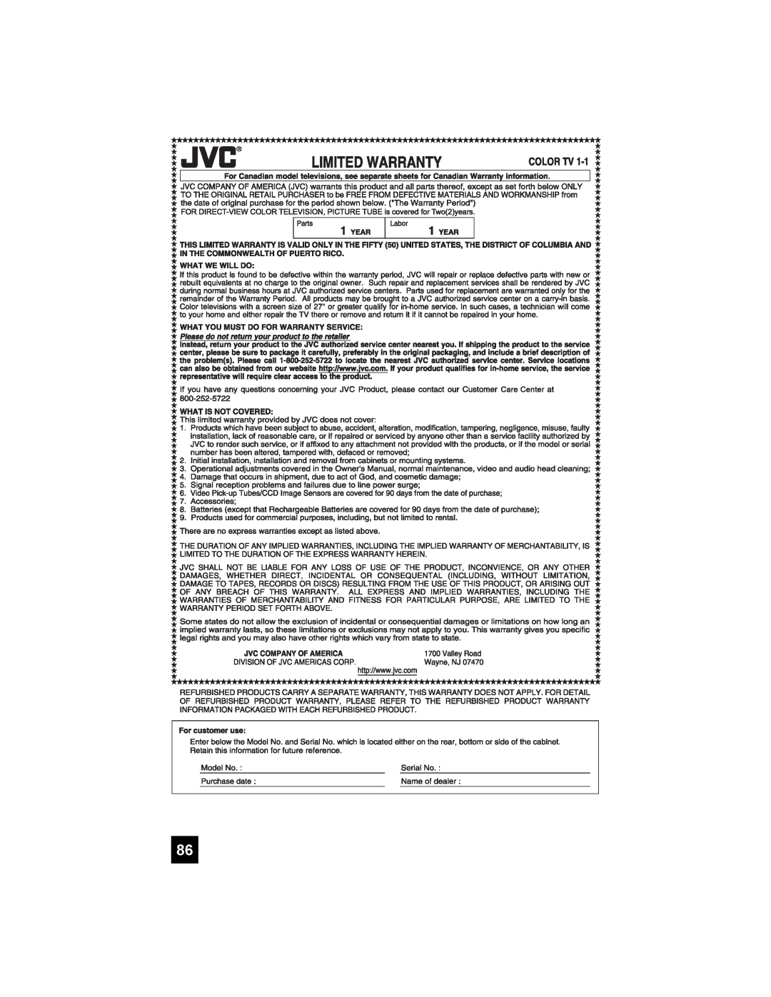 JVC PD-42X776 manual 