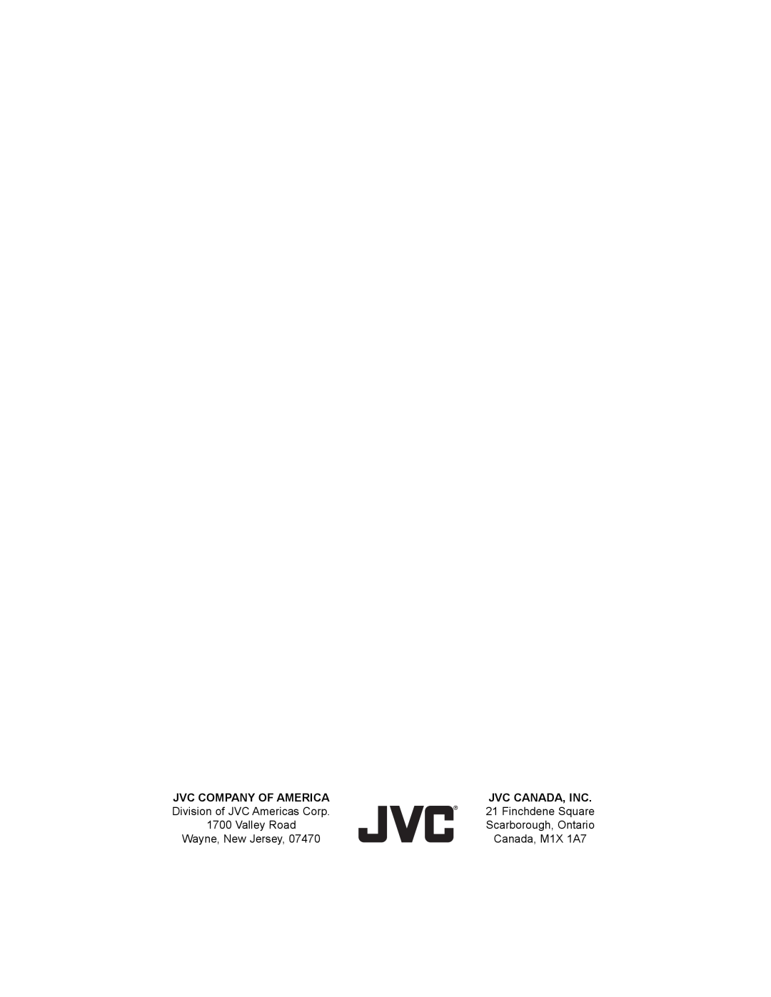 JVC PD-42X776 manual Jvc Company Of America, Jvc Canada, Inc, Canada, M1X 1A7 