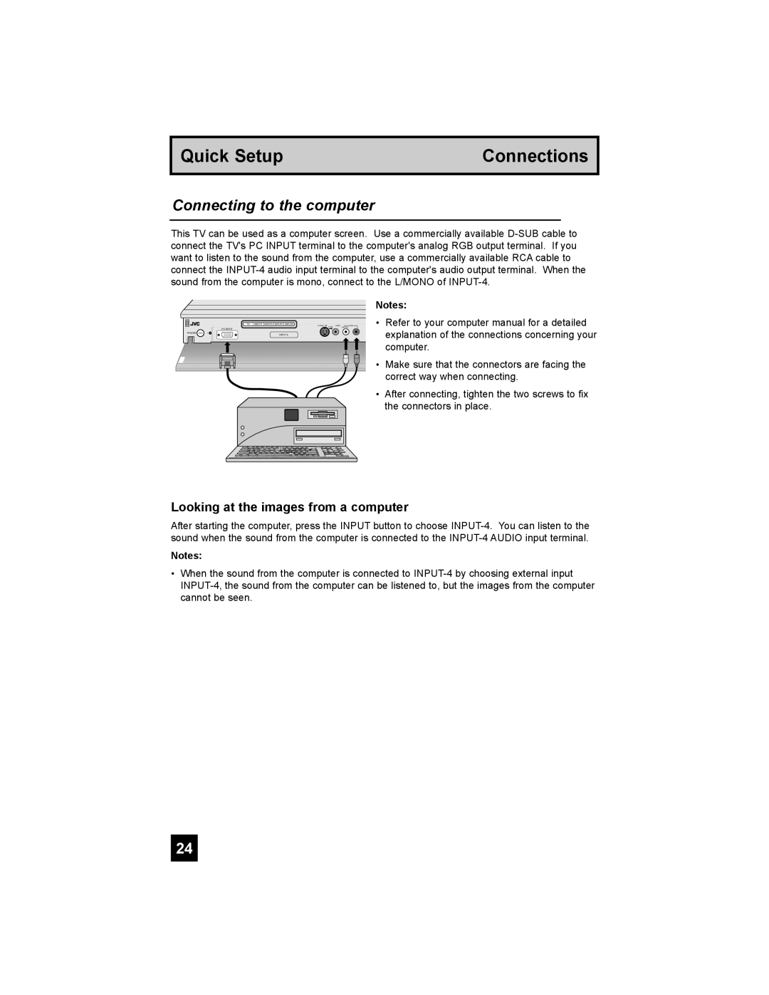 JVC PD-42X795 manual Connecting to the computer, Looking at the images from a computer 