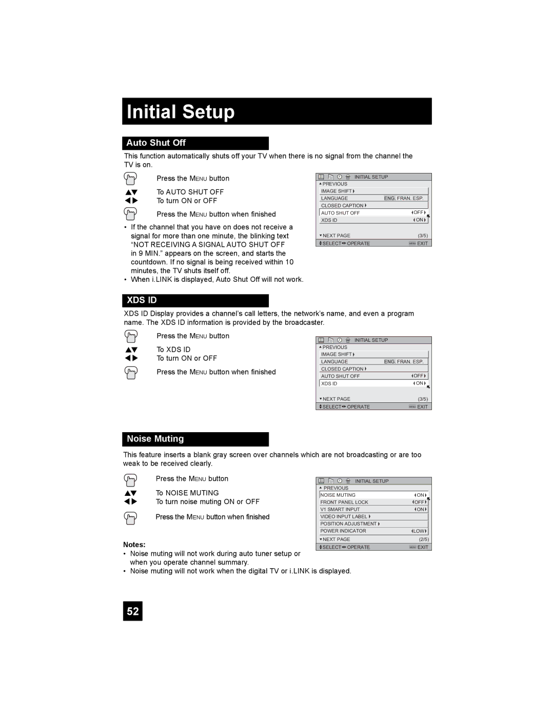 JVC PD-42X795 manual Auto Shut Off, Noise Muting 