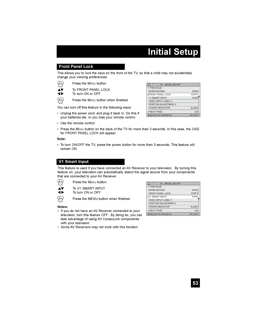 JVC PD-42X795 manual Front Panel Lock, V1 Smart Input 