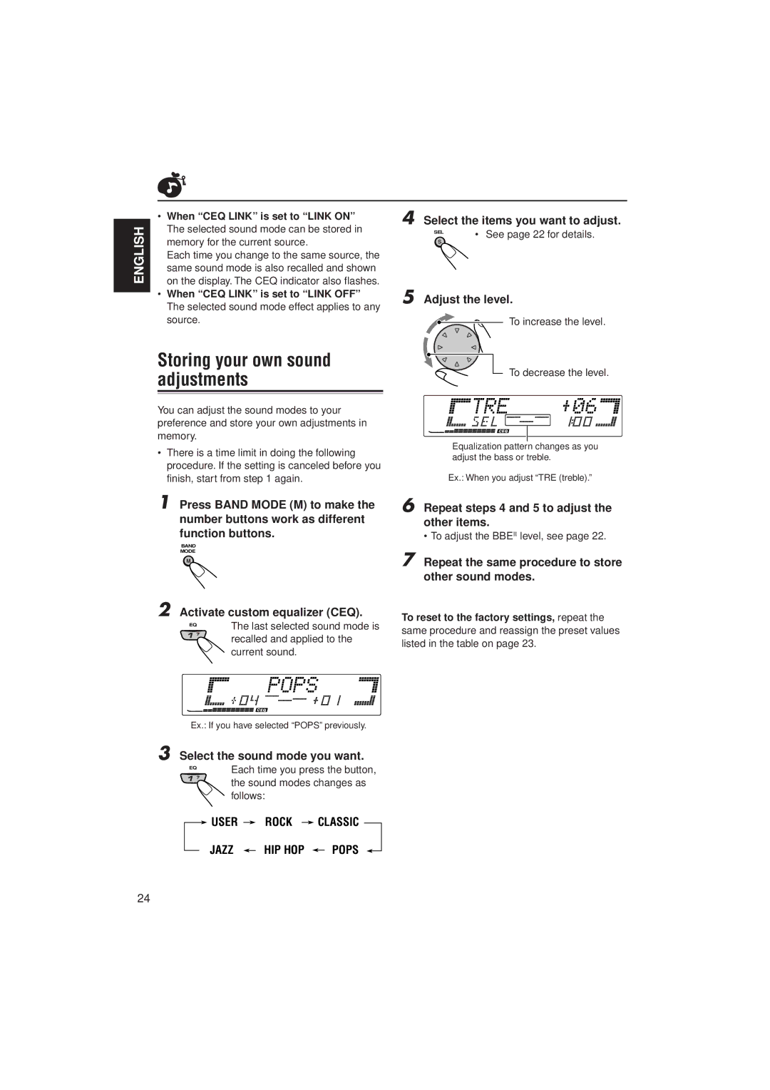 JVC PIM171200 manual Storing your own sound adjustments, Select the items you want to adjust 