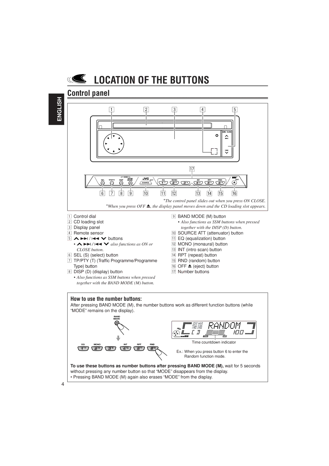 JVC PIM171200 manual Location of the Buttons, Control panel, How to use the number buttons 