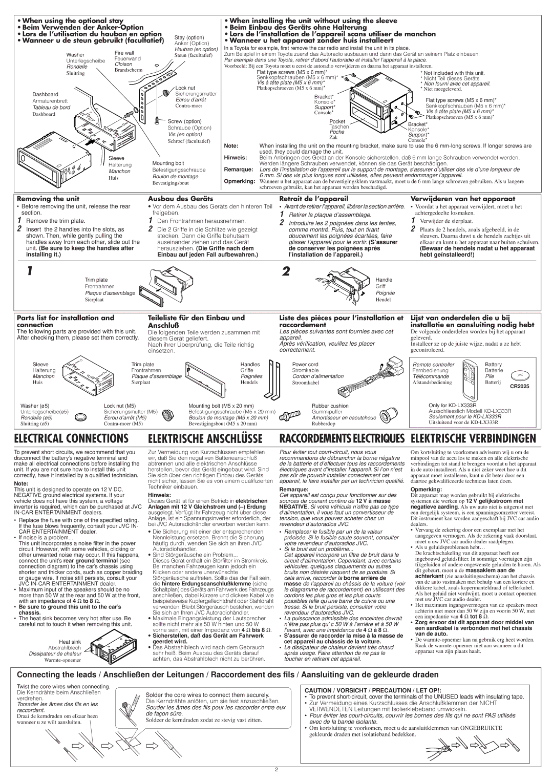 JVC PIM171200 manual Einbau auf jeden Fall aufbewahren, Bewaar de hendels nadat u het apparaat hebt geïnstalleerd 