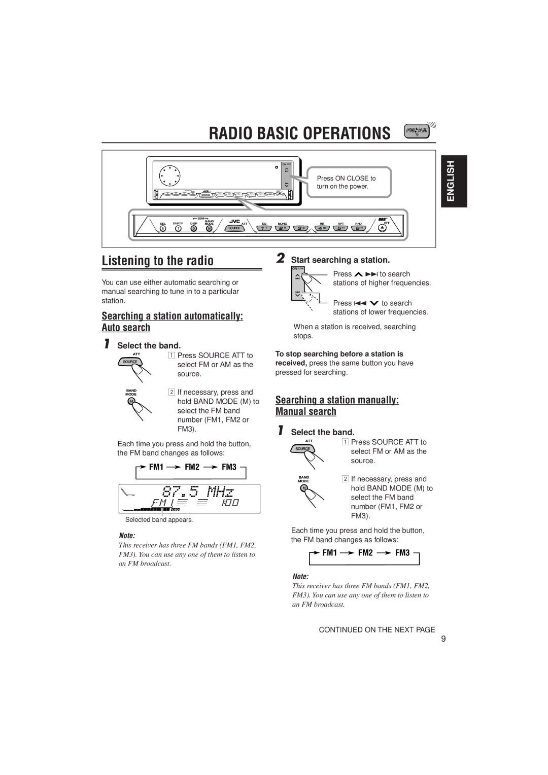 JVC PIM171200 manual Radio Basic Operations, Searching a station automatically Auto search 