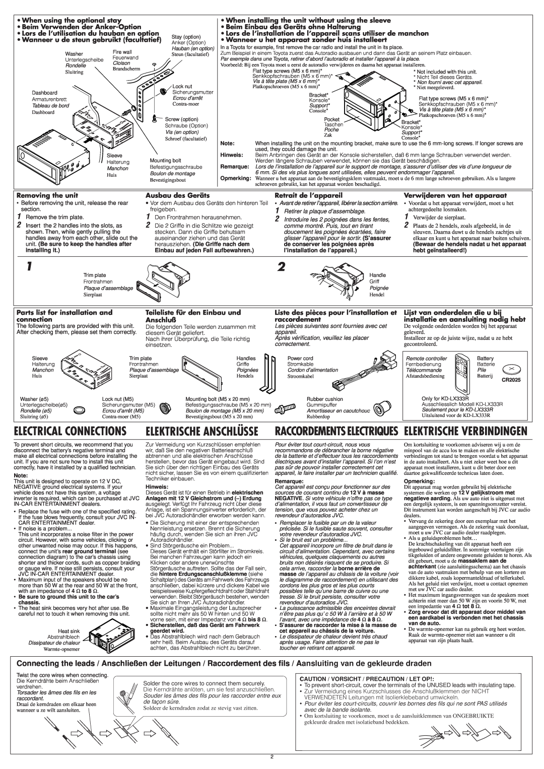 JVC PIM171200 manual Electrical Connections, Elektrische Anschlüsse 