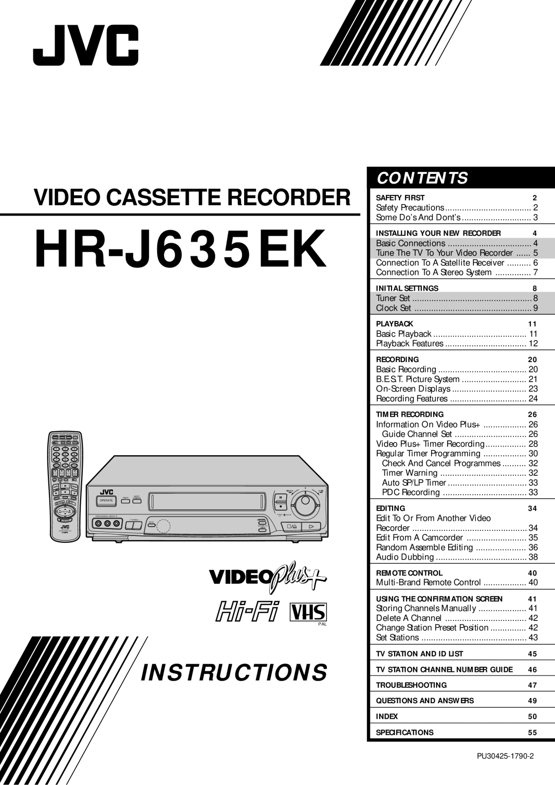 JVC PU30425 specifications HR-J635EK 