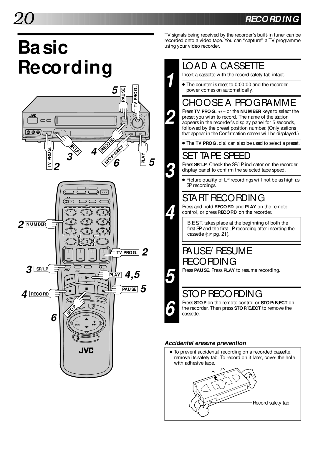 JVC PU30425 specifications Basic Recording 