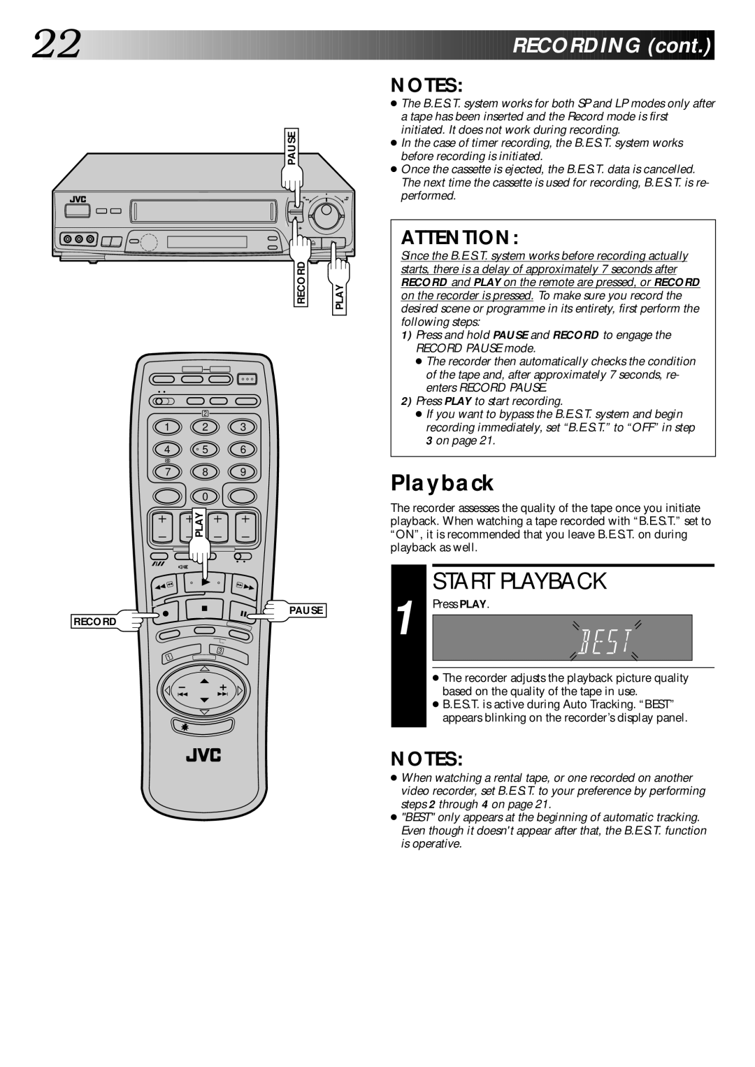 JVC PU30425 specifications Start Playback 