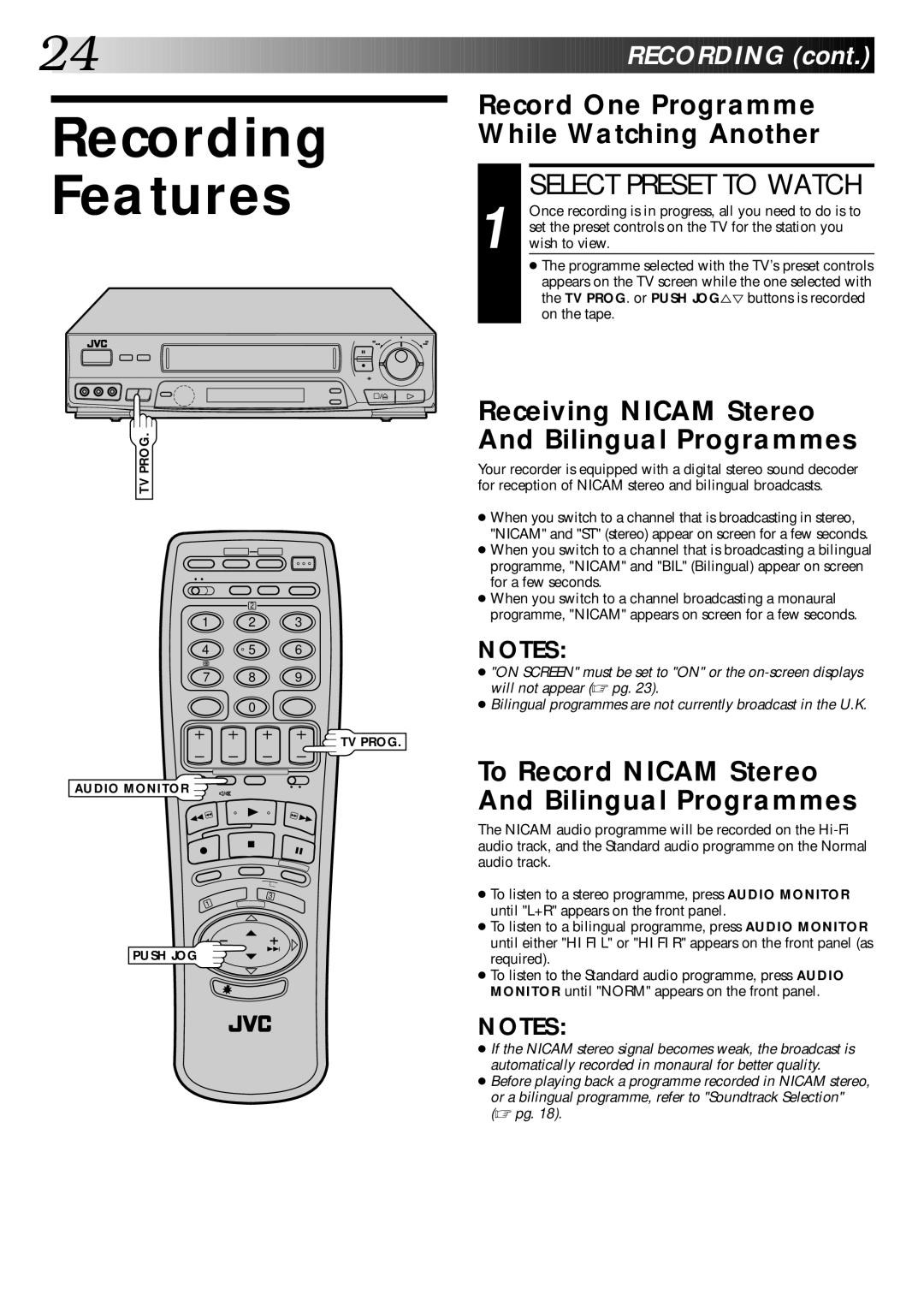 JVC PU30425 specifications Recording Features, Select Preset to Watch, Record One Programme While Watching Another 