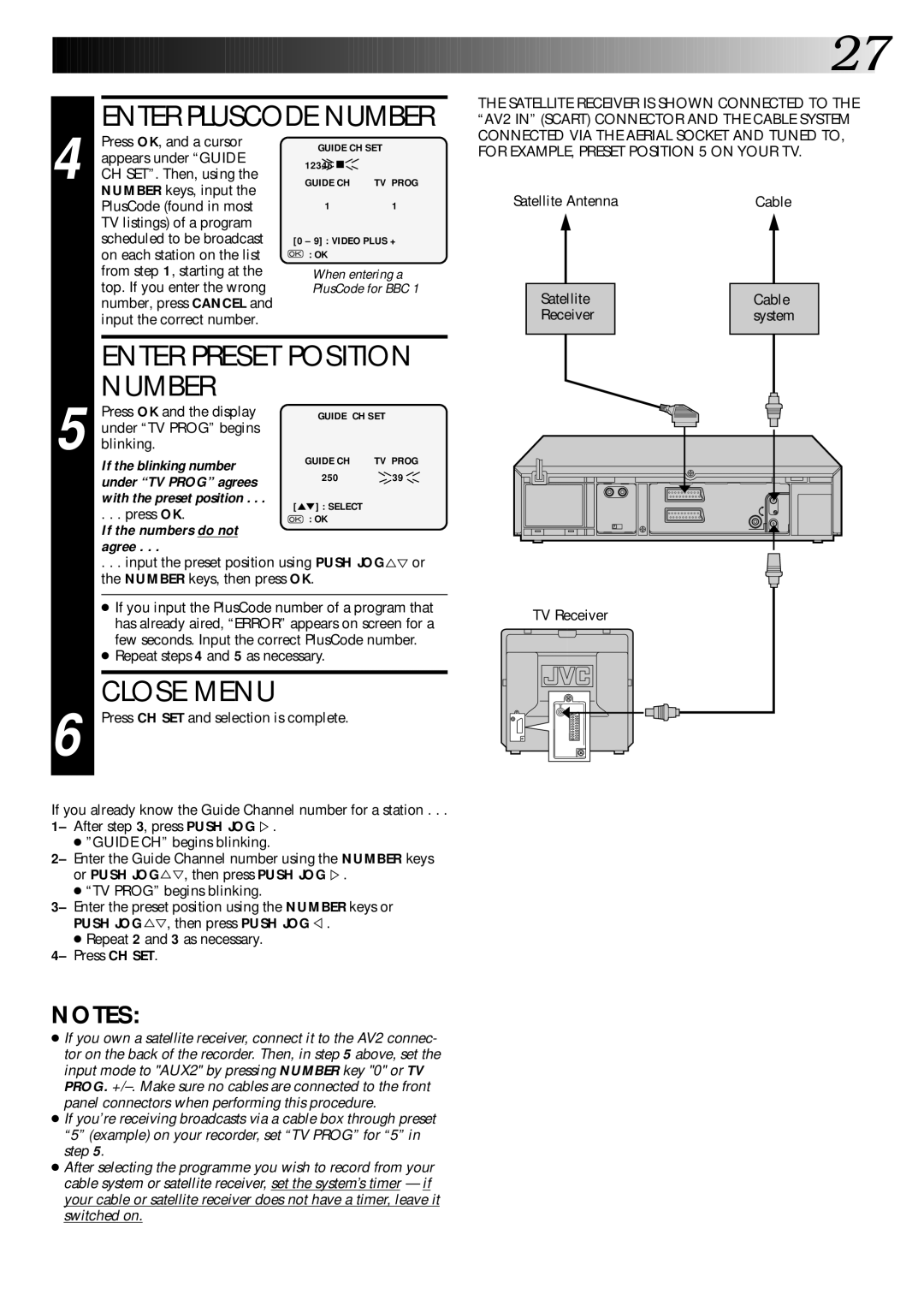 JVC PU30425 specifications Number, Close Menu, Enter Preset Position 