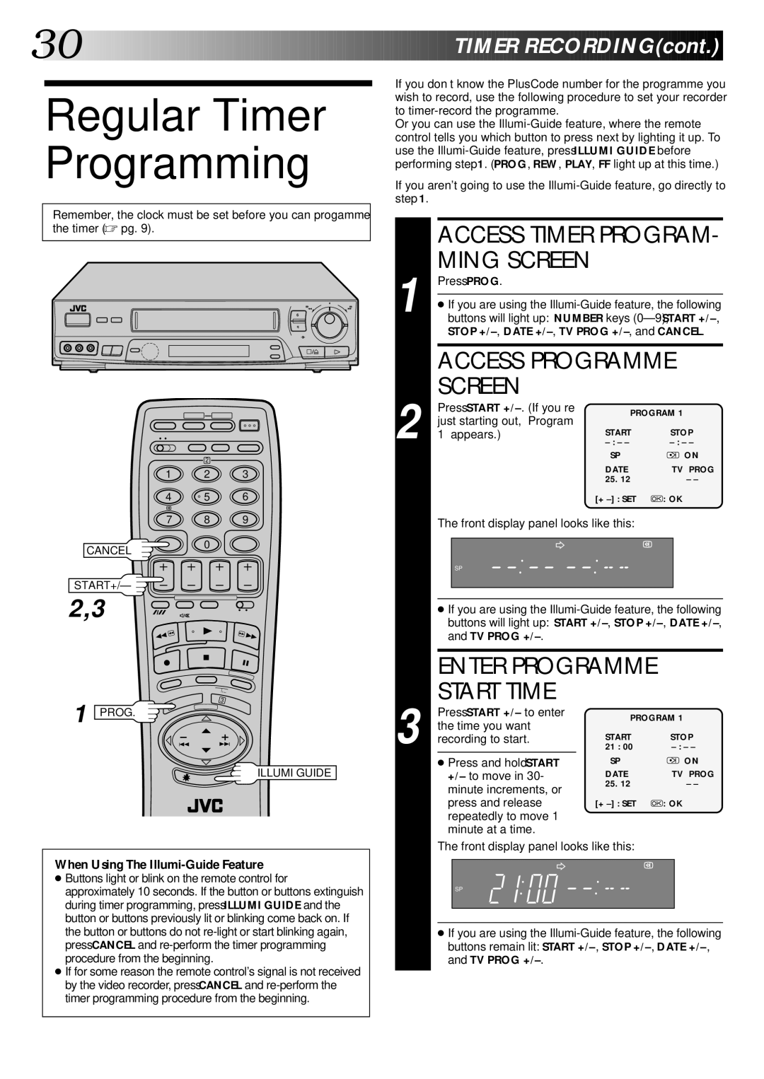 JVC PU30425 specifications Regular Timer Programming 