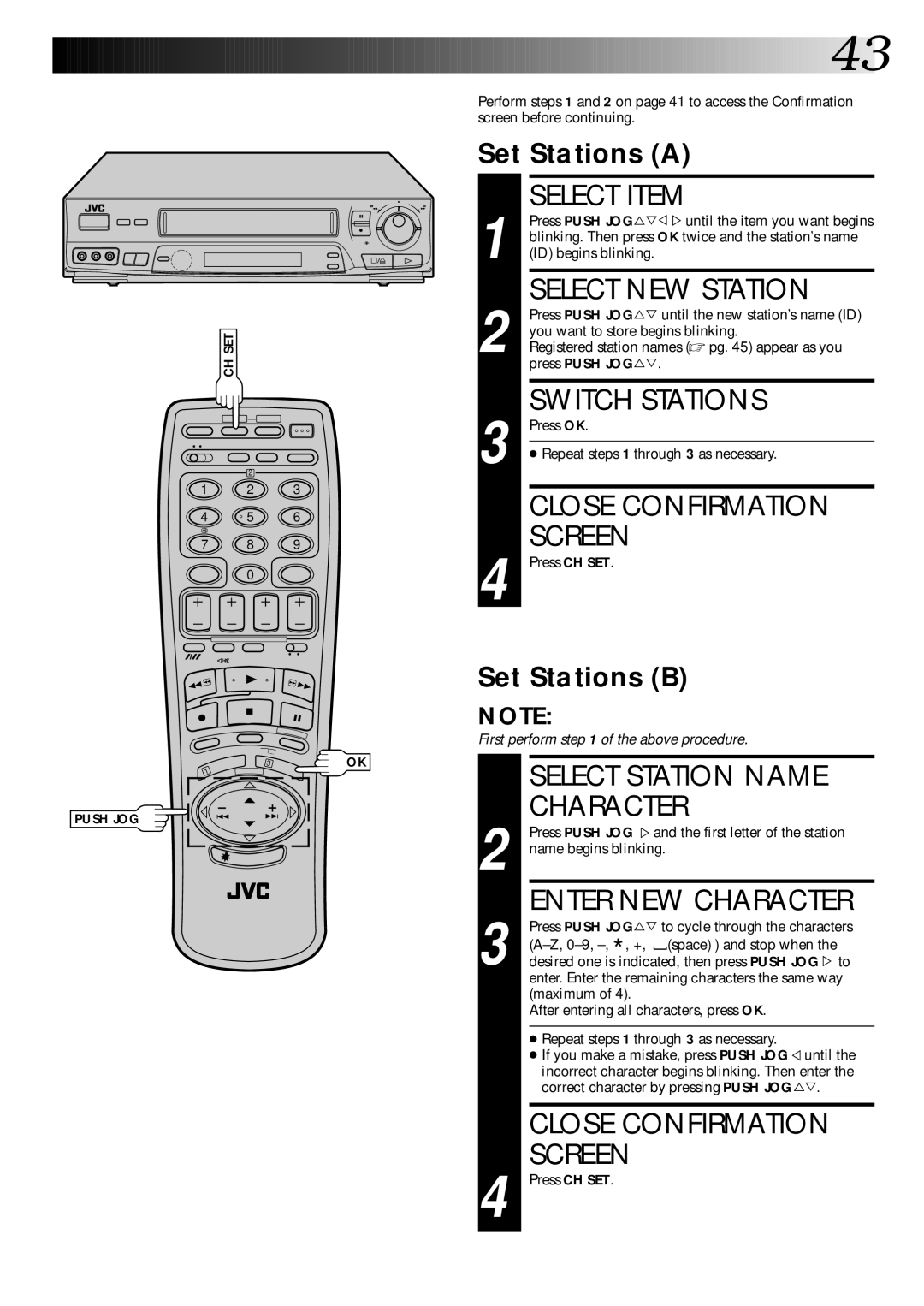 JVC PU30425 specifications Select NEW Station, Switch Stations, Select Station Name Character, Enter NEW Character 