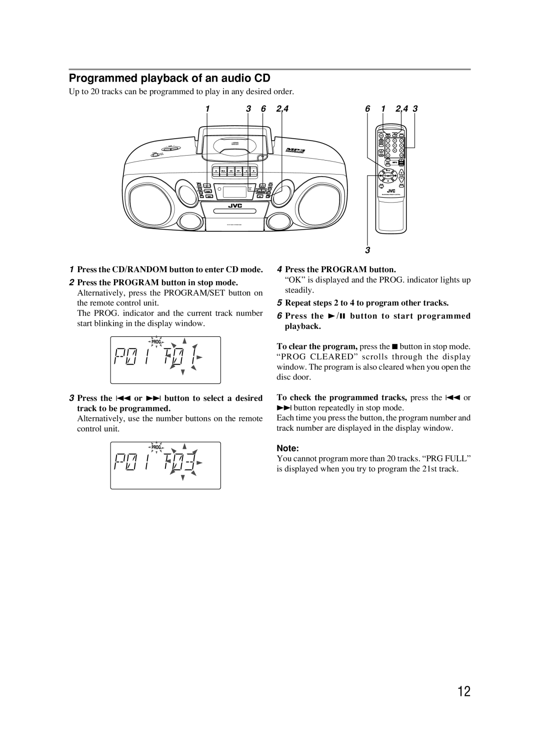 JVC RC-BM5 Programmed playback of an audio CD, Press the Program button, To check the programmed tracks, press the 4 or 