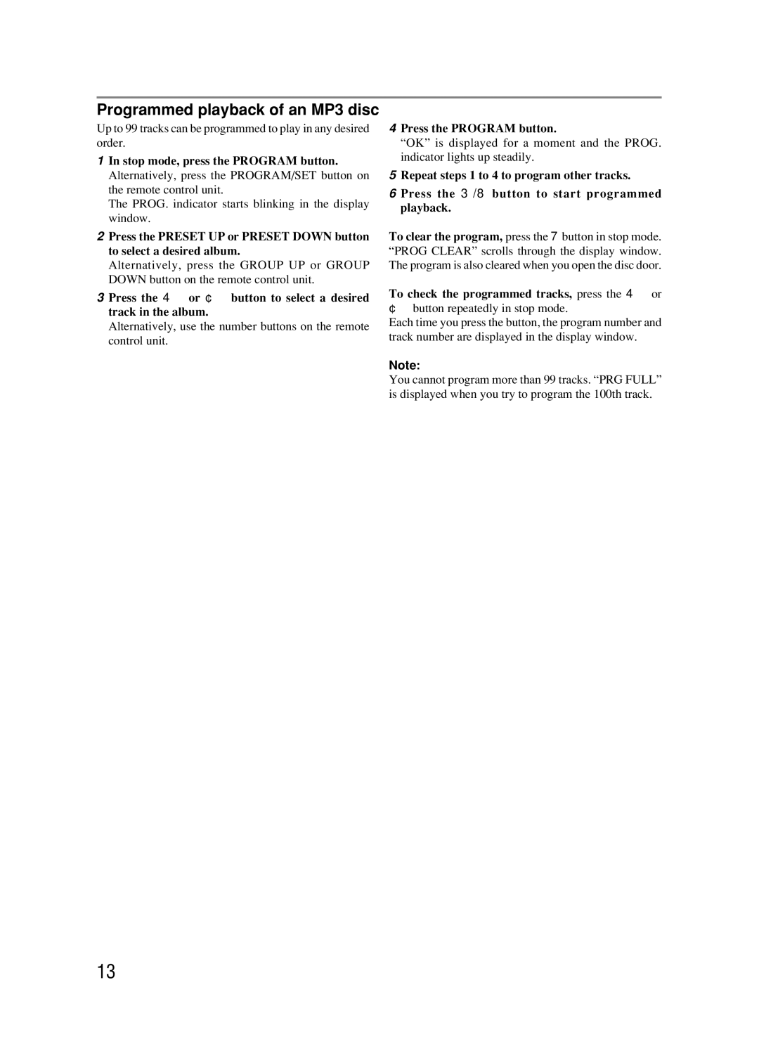 JVC RC-BM5 manual Programmed playback of an MP3 disc 