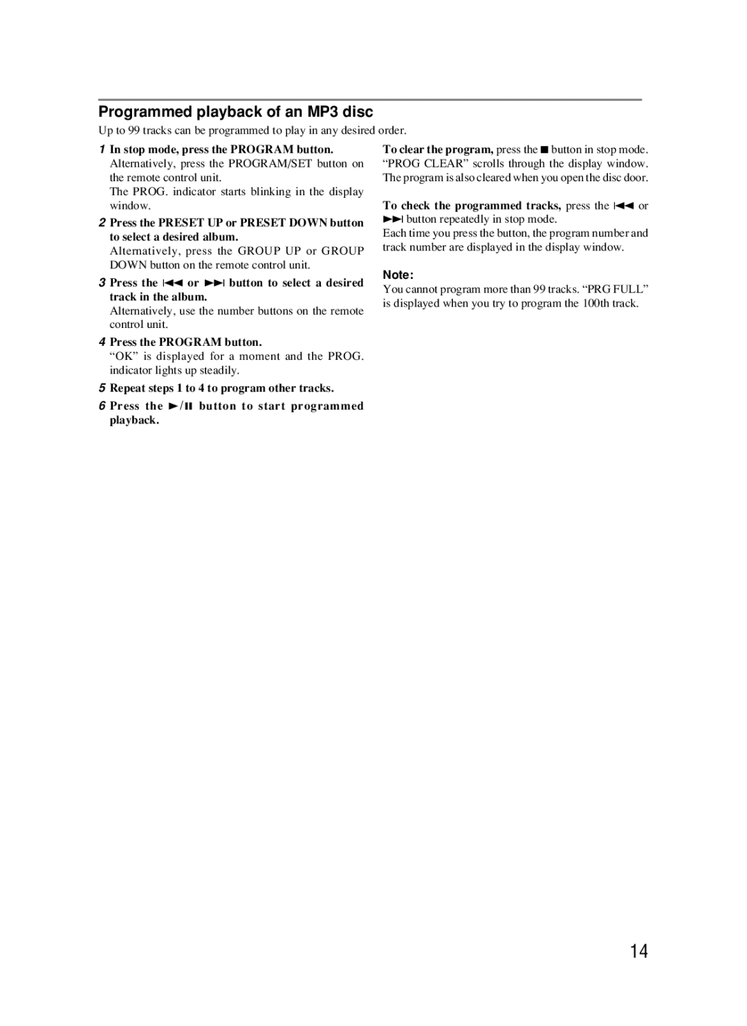 JVC RC-BM5 manual Programmed playback of an MP3 disc 