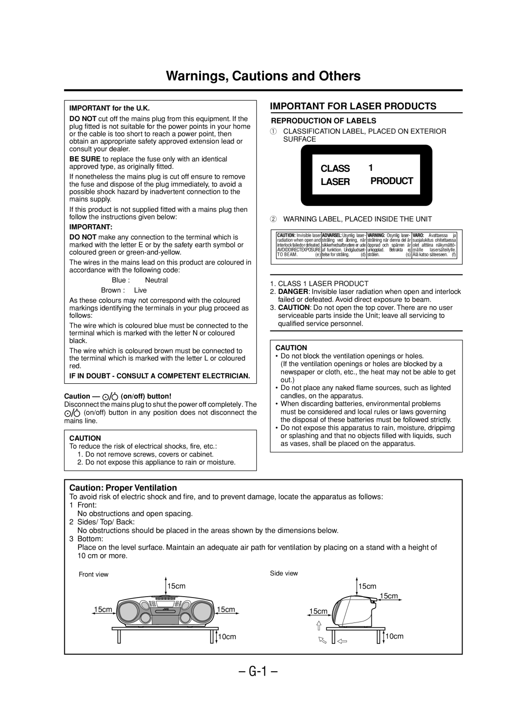 JVC RC-BM5 manual Important for Laser Products 