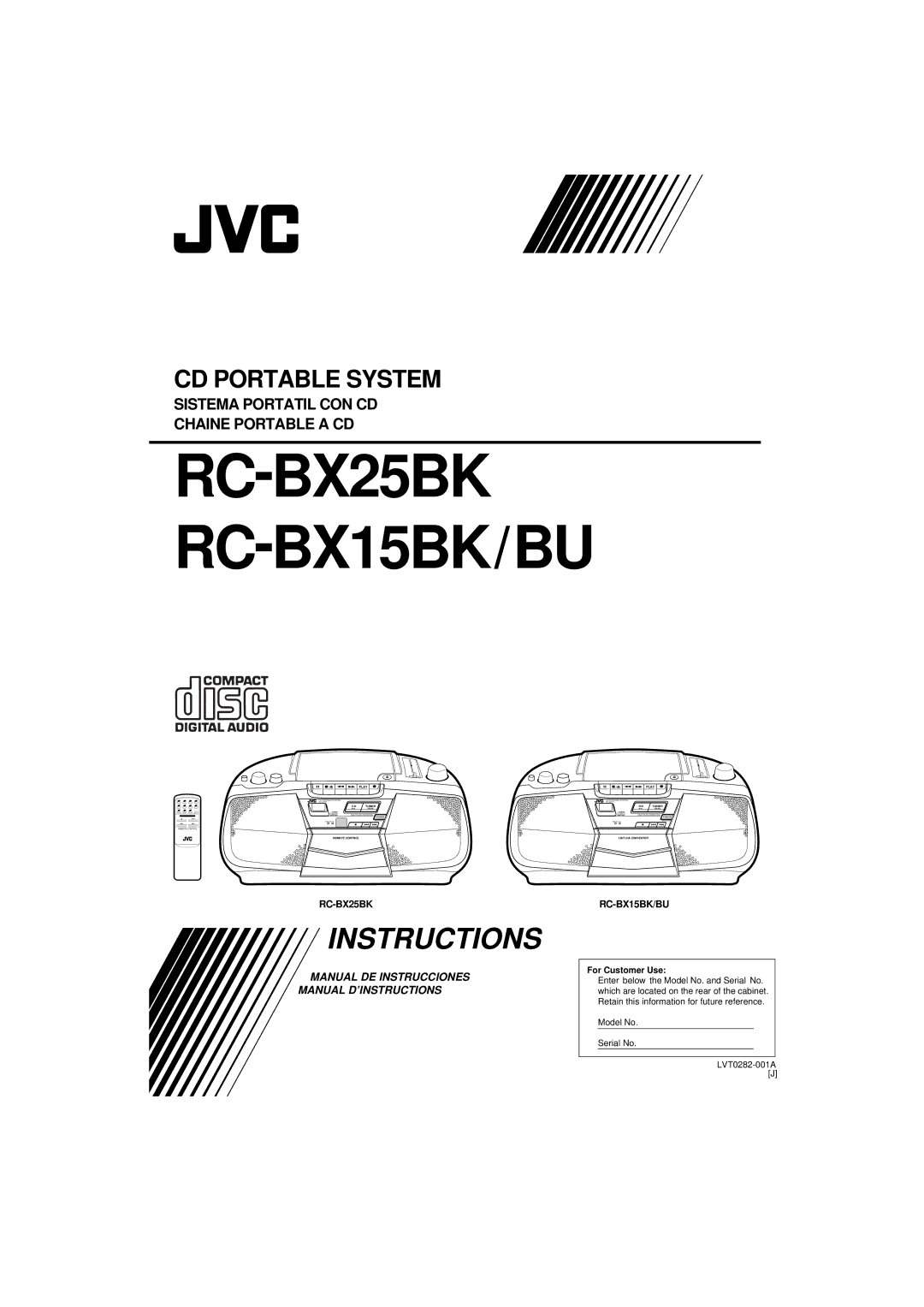 JVC RC-BX15BU system manual RC-BX25BK RC-BX15BK/BU, For Customer Use 