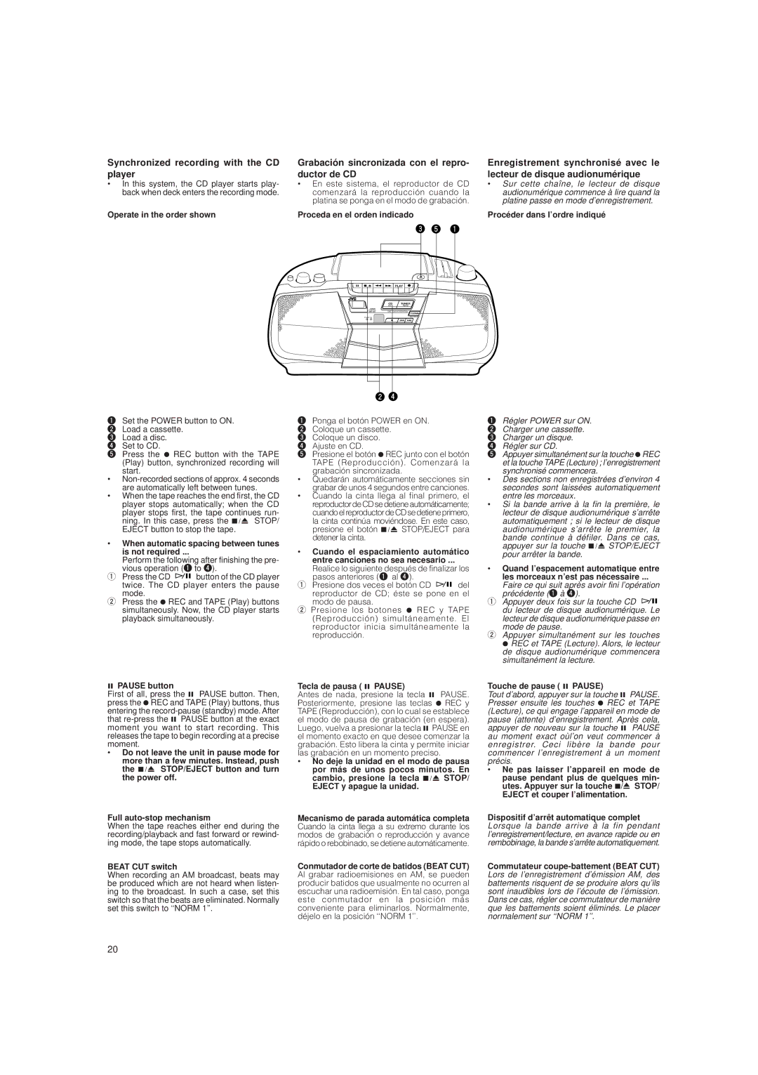 JVC RC-BX25BK, RC-BX15BU Synchronized recording with the CD player, Grabación sincronizada con el repro- ductor de CD 