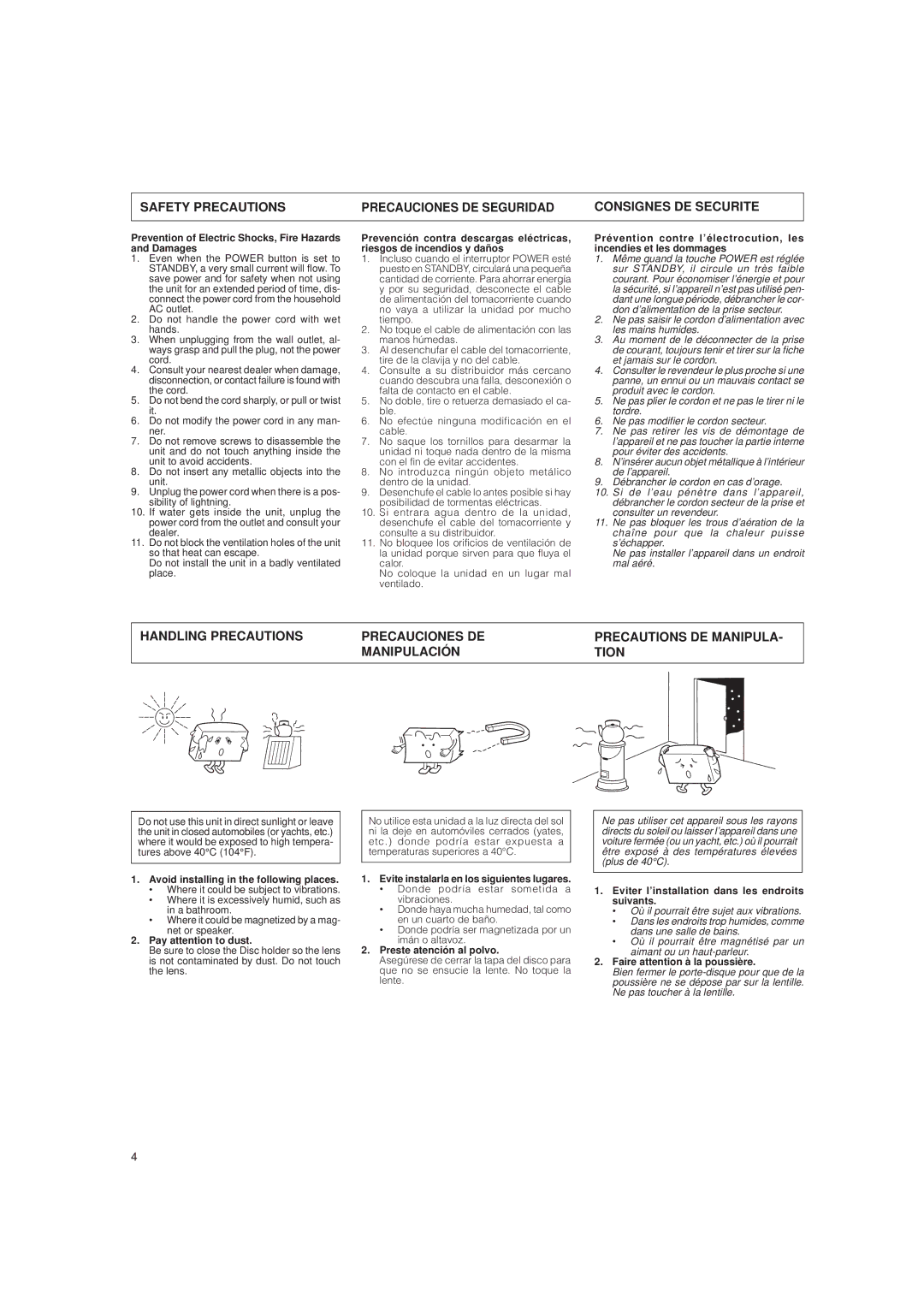 JVC RC-BX15BK, RC-BX15BU Prevention of Electric Shocks, Fire Hazards and Damages, Avoid installing in the following places 