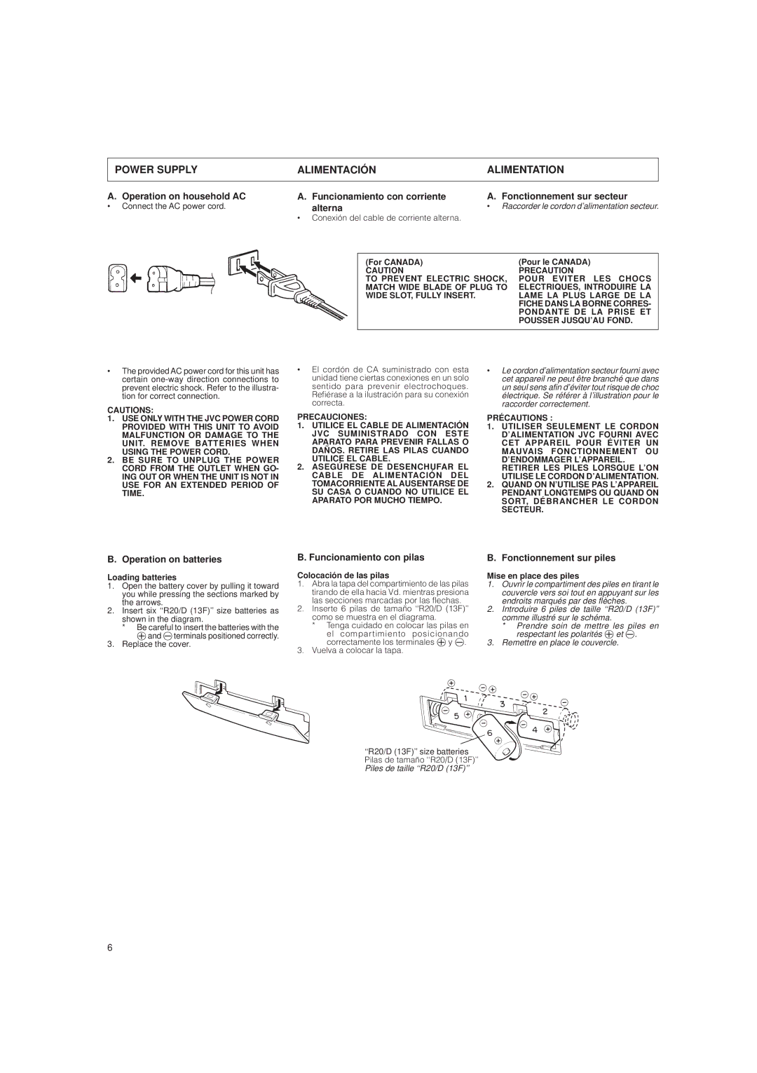 JVC RC-BX15BU, RC-BX15BK, RC-BX25BK system manual Power Supply Alimentación Alimentation, Operation on household AC 