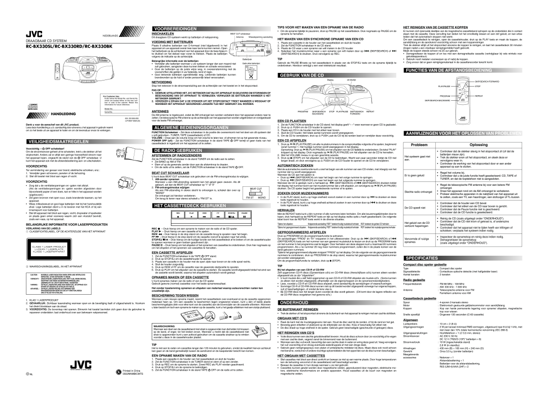 JVC RC-BX330SL, RC-BX330RD, RC-BX330BK manual Voorbereidingen 