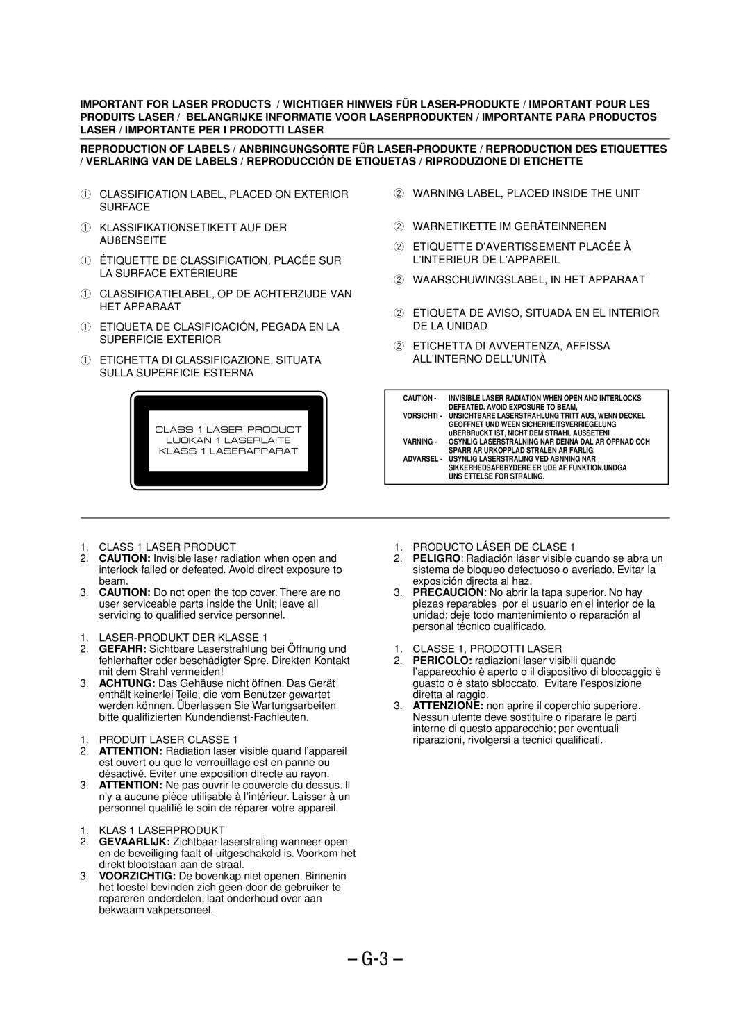 JVC RC-BX530SL manual Classification LABEL, Placed on Exterior Surface 