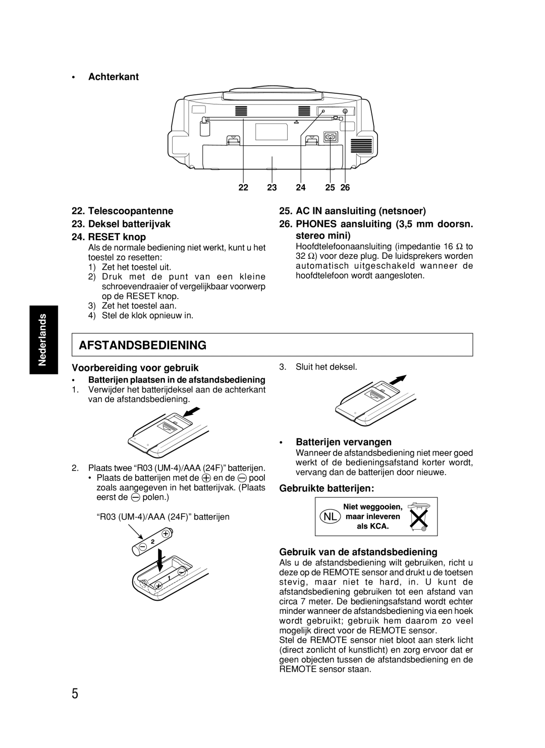 JVC RC-BX530SL manual Afstandsbediening 