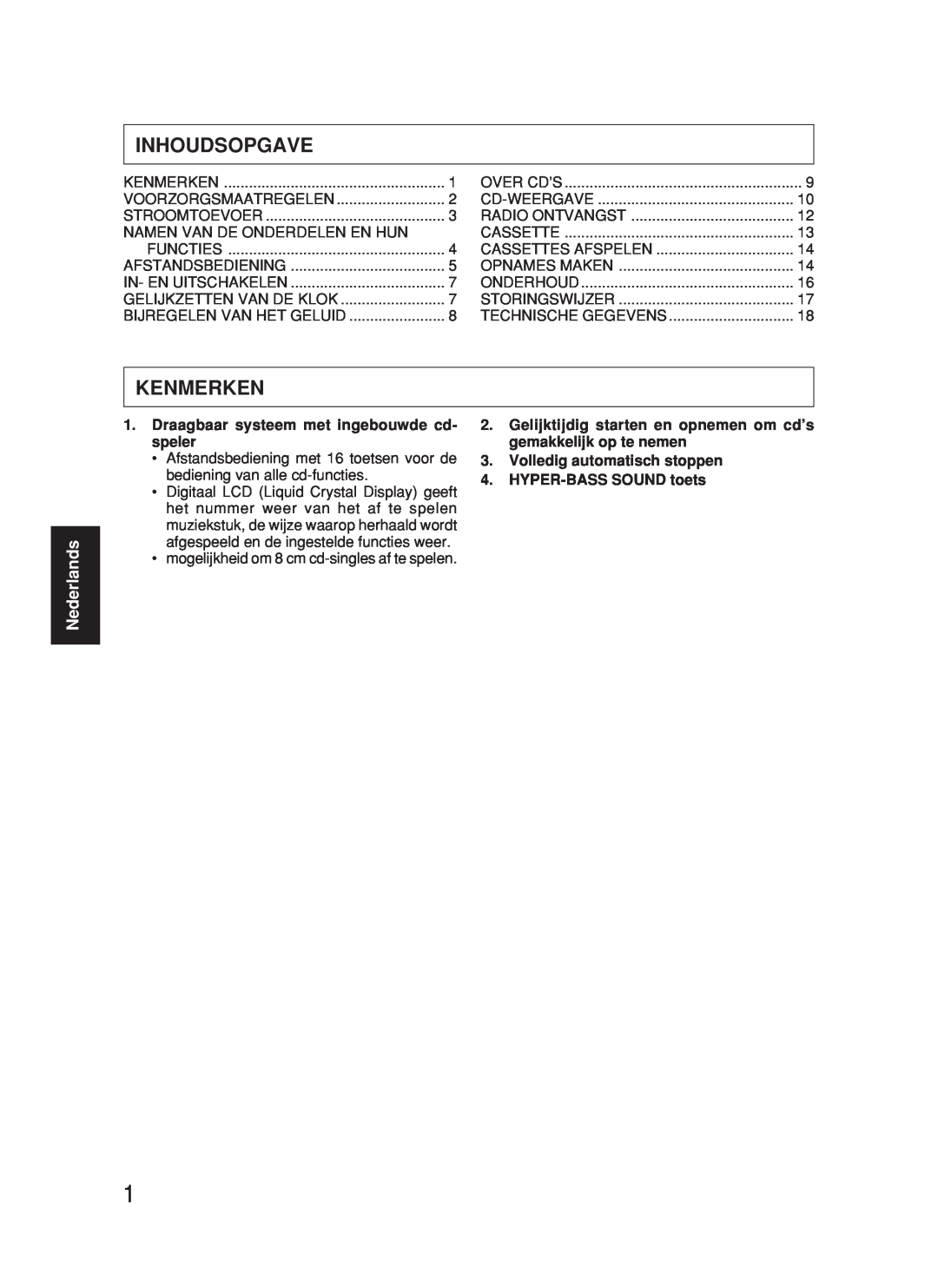 JVC RC-BX530SL manual Inhoudsopgave, Kenmerken, Nederlands 